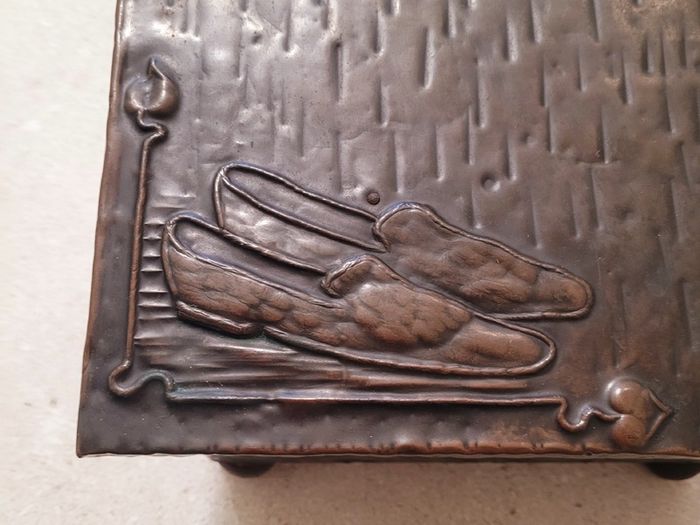 Art noveau copper slipper box