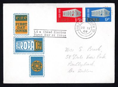 1969 Ireland Europa (CEPT) Commemorative Stamp Illustrated First Day Cover (FDC)