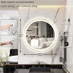 Gold Round Bathroom LED Mirror with Gold Frame 600mm Round Lighted Mirrors for Bathroom Wall LED Circle Vanity Mirror with Lights Golden Frame 3 Color Dimmable Anti-Fog