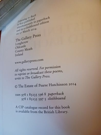 Pearse Hutchinson / Listening to Bach/ 2014/ Gallery press