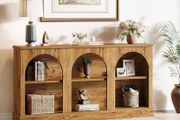 Natural Wood Console Table with Storage 160cm Long Arched Entrance Table | 3 Tier Wooden