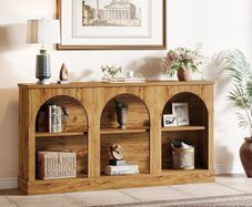 Natural Wood Console Table with Storage 160cm Long Arched Entrance Table | 3 Tier Wooden