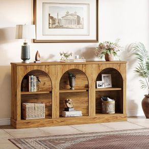 Natural Wood Console Table with Storage 160cm Long Arched Entrance Table | 3 Tier Wooden