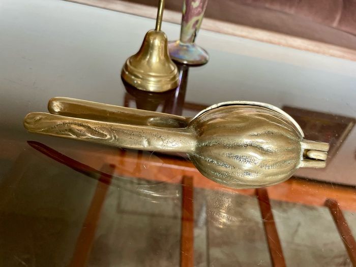 Vintage Solid Brass Walnut Nutcracker Mid Century Brass Kitchen Decor