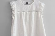 Pre Owned White Eyelet Ruffle Sleeve Blouse