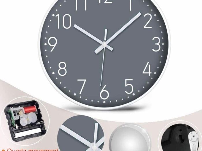 Wall Clock Silent, Non Ticking Modern Quartz 12"- Battery Operated Digital