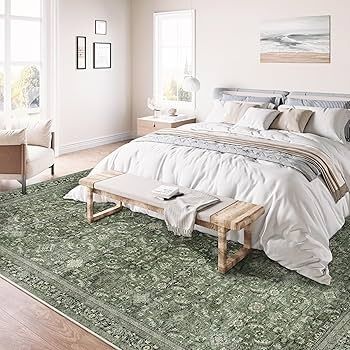 Vintage Rugs Living Room Green Large Area Rug 160x230cm Non Slip Washable Hall Lounge Bedroom Kitchen Office Dining Room Indoor Carpet Low Pile Big Carpets