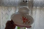 Stunning Vintage 1970s Frosted Glass Light Shade Pink Ruffle and Floral
