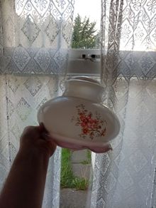 Stunning Vintage 1970s Frosted Glass Light Shade Pink Ruffle and Floral