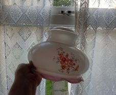 Stunning Vintage 1970s Frosted Glass Light Shade Pink Ruffle and Floral