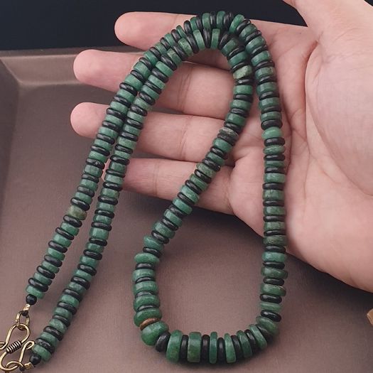 Vintage Tire Shape Jade & Bone Beads Necklace 24 inches