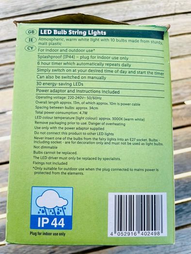 LIVARNO Home LED Bulb String Lights Outdoor Indoor Warm White Garden Patio Lights