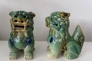 Two vintage Foo dogs in beautiful green glaze