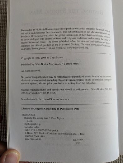 Binding the Strong Man - Ched Myers - Gospel of Mark - 20th Anniversary Edition