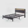 King Size Bed Frame with Storage,LED Lights,5ft Metal Bed Frame Kingsize Bed Frame with Charging Station,Mattress Foundation,Strong Steel Slats Support,Noise Free,Black Image 9