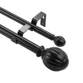 Double Rod Curtain Rods, 91.4-182.9 cm Adjustable Length, Black Double Curtain Rods