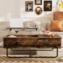 3-Partition Industrial Tables, Pull-Out Drawer, Stable Metal Frame & Hidden Storage, Centre Table for Living Room, Small Space, Home Office Image 3