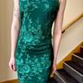 Quiz Emerald Green Sequin Floral Midi Dress | Size 10 Image 6