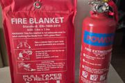 fire extinguisher and fire blanket
