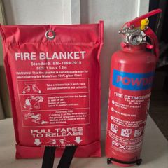 fire extinguisher and fire blanket