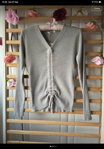 jumper Bnwt grey vneck long sleeve grey drawstring detail jumper m/l