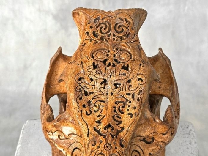 Authentic Hand Carved Wild Boar Skull - Bone