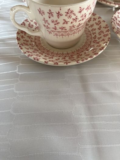 Vintage English Ironstone "Provence Red" Floral Chintz Tea Cup & Saucer Set (11 Pieces - Stamped)