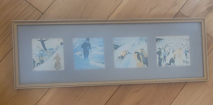 Free Professionally framed small Watercolour Paintings with skiing theme