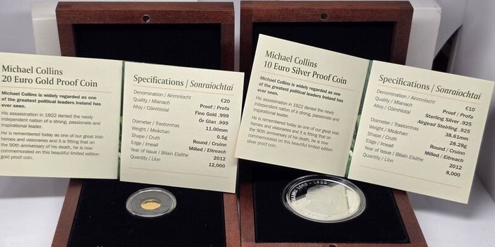 Ireland 2012 Silver and Gold Proof Coin Set Michael Collins 1890-1922 Commemorative Coins in Original Holder with COA