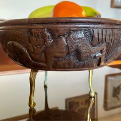 African Hand Carved Wooden Bowl Rustic Folk Art
