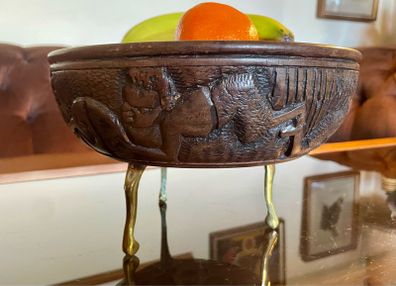 African Hand Carved Wooden Bowl Rustic Folk Art