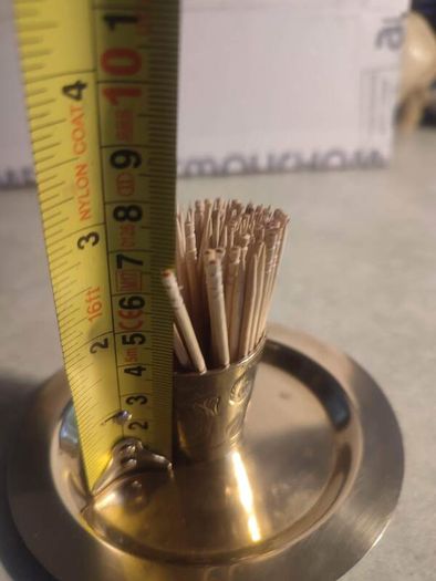 Small Brass Pot  Toothpick Set on on small brass trey.