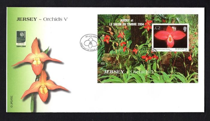 2004 Jersey Salon de Timbre Stamp Exhibition, Paris (Orchids) Phragmipedium "Jason Fisher" Commemorative Stamp Miniature Sheet First Day Cover (FDC)