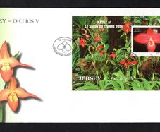 2004 Jersey Salon de Timbre Stamp Exhibition, Paris (Orchids) Phragmipedium "Jason Fisher" Commemorative Stamp Miniature Sheet First Day Cover (FDC)