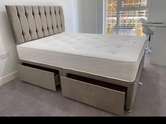 New Stylish single ,Double 4ft, 4ft6, King 5ft And 6ft Superking Sizes Divan Beds Instock. Drawers And Optional Tufted Mattresses Available. Free Delivery