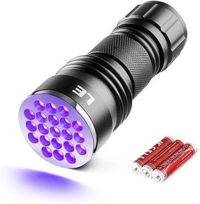 21 LED 395nm UV Torch, Black Light Detector for Pets Urine, Stain, Bed Bugs on Carpet or Floor, Fake Banknote and More, Valentines Day Gift, 3 AAA Batteries Included (FREE SHIPPING)