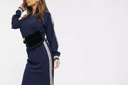 BNWT Juicy couture black label Regal side snap tricot logo navy midi skirt size XS UK8/10 EU36/38 Postage included