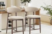 2PCS Counter Height Bar Stools with Back, Modern Upholstered Bar Chairs with Ergonomic Backrest &amp; Footrest, Rubberwood Frame, Breathable Fabric, Padded Seat for Kitchen Island &amp; Home Bar