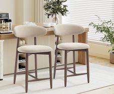 2PCS Counter Height Bar Stools with Back, Modern Upholstered Bar Chairs with Ergonomic Backrest & Footrest, Rubberwood Frame, Breathable Fabric, Padded Seat for Kitchen Island & Home Bar