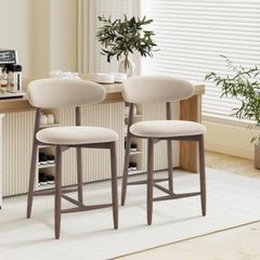 2PCS Counter Height Bar Stools with Back, Modern Upholstered Bar Chairs with Ergonomic Backrest & Footrest, Rubberwood Frame, Breathable Fabric, Padded Seat for Kitchen Island & Home Bar