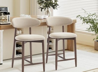 2PCS Counter Height Bar Stools with Back, Modern Upholstered Bar Chairs with Ergonomic Backrest & Footrest, Rubberwood Frame, Breathable Fabric, Padded Seat for Kitchen Island & Home Bar