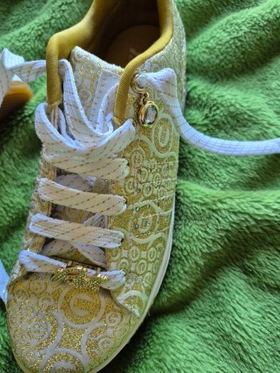 Ecko Red Women's Gold & White Monogram Trainers - Size 4