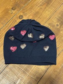 Cute navy hat with sequin hearts for a girl. 2-4 years
