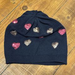 Cute navy hat with sequin hearts for a girl. 2-4 years
