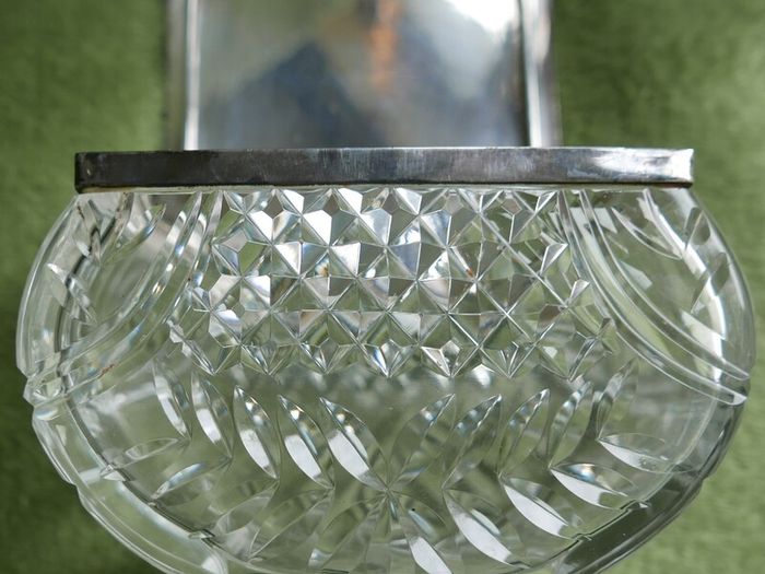 Antique Crystal Cut Glass  Trifle Serving Bowl With Silver Plated Rim and Cover