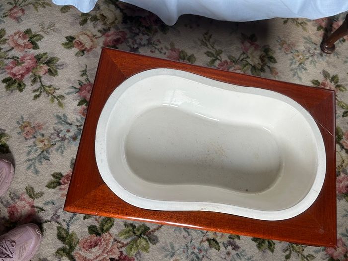 Victorian Mahogany table porcelain baby bath/bidet