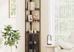 4-Tier Bookcase, Lower Cupboard, Double Grid Door, Corner Furniture with Anti-Tip Kits, Storage Unit for Living Room, Office, Bedroom Brown