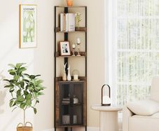 4-Tier Bookcase, Lower Cupboard, Double Grid Door, Corner Furniture with Anti-Tip Kits, Storage Unit for Living Room, Office, Bedroom Brown