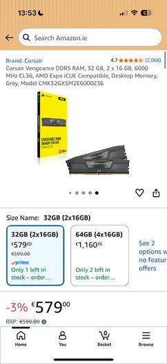 Corsair Vengeance - 32GB 6000MHz