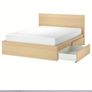 White Oak Ikea Malm double bed woth drawers Image 4